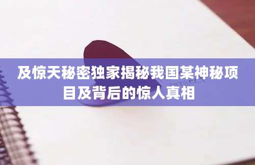 及惊天秘密独家揭秘我国某神秘项目及背后的惊人真相