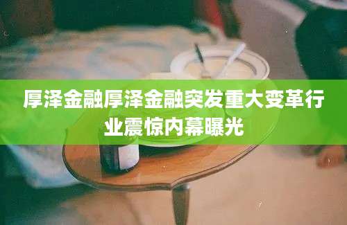 厚泽金融厚泽金融突发重大变革行业震惊内幕曝光