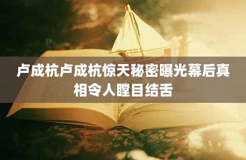 卢成杭卢成杭惊天秘密曝光幕后真相令人瞠目结舌