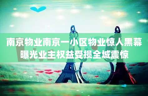 南京物业南京一小区物业惊人黑幕曝光业主权益受损全城震惊