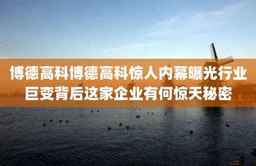 博德高科博德高科惊人内幕曝光行业巨变背后这家企业有何惊天秘密