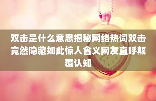 双击是什么意思揭秘网络热词双击竟然隐藏如此惊人含义网友直呼颠覆认知