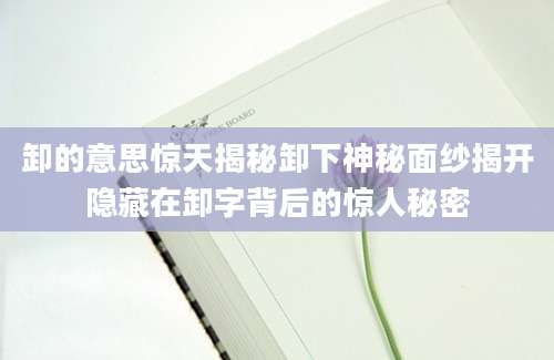 卸的意思惊天揭秘卸下神秘面纱揭开隐藏在卸字背后的惊人秘密